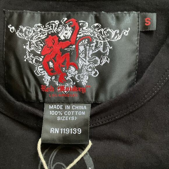 Red Monkey Y2K Streetwear Shirt Los Angeles Flame Hand Graphic Tee Men’s Sz S - Picture 6 of 11